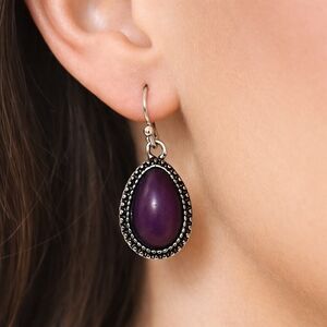 Women's Silver tone Dainty Design Purple Stone Fishhook Teardrop Earrings